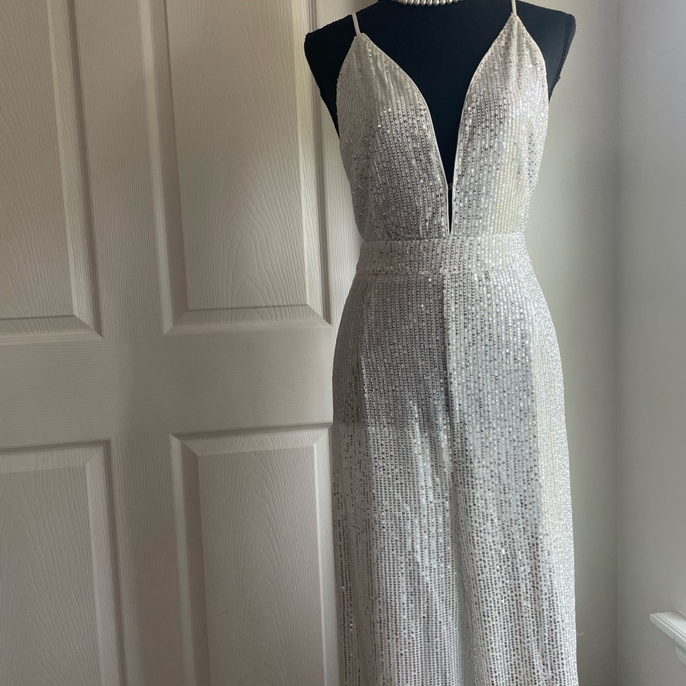 Elegant Silver Sequin Jumpsuit